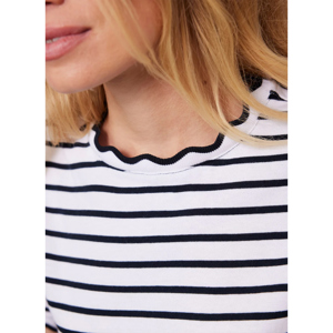 Mint Velvet Cream Striped Scallop Trim T Shirt